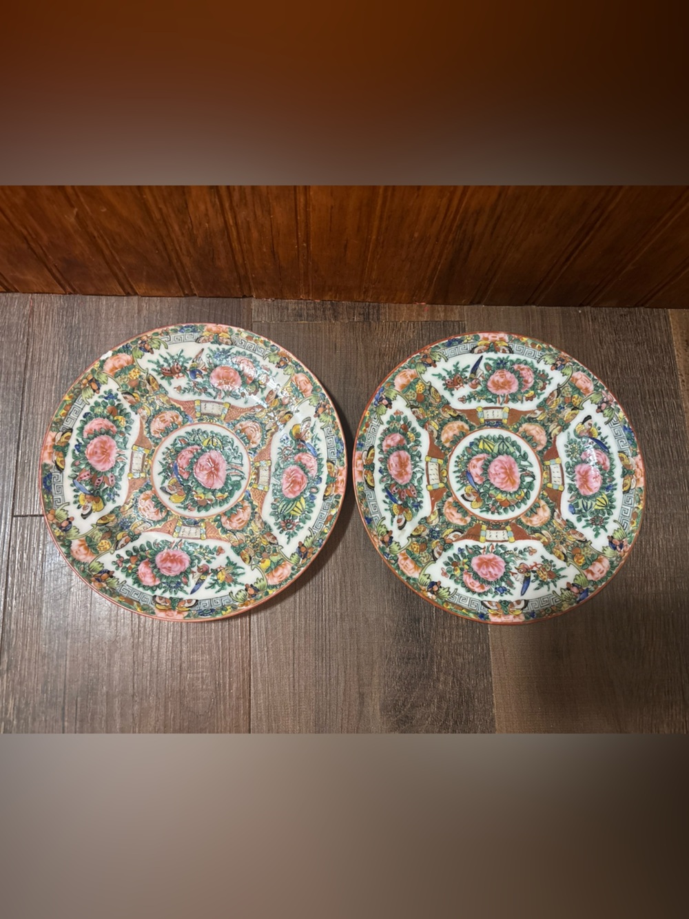Antique Chinese Rose Medallion Hand-painted Porcelain Plates 7.5”- Set of 2